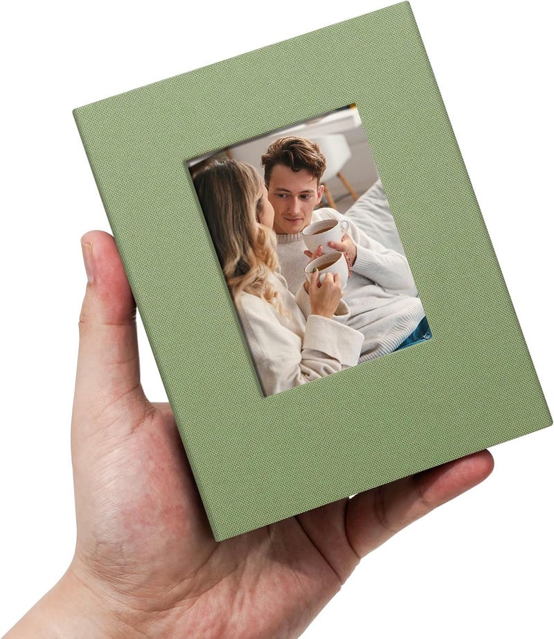 Remowith Small 4x6 Photo Album 100 Pockets Linen Cover with Front Window Portable Mini Picture Book for Family Travel Wedding and Memory Keepsake Organizer Light Green - Image 1